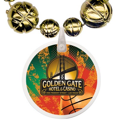 Basketball Shaped Combo Mardi Gras Beads with a Decal on a Hanging Disk